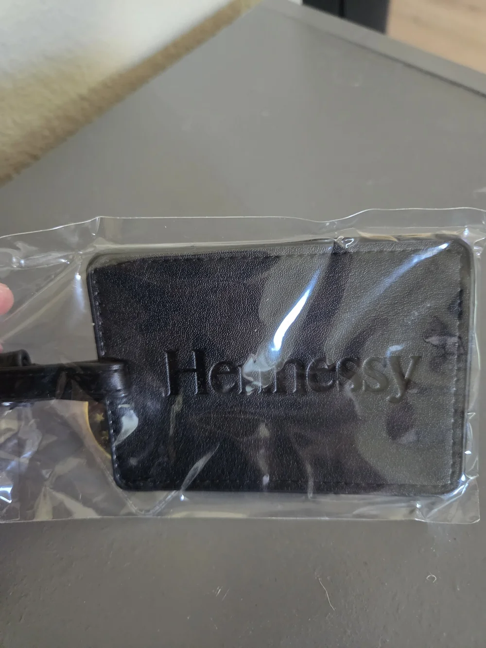 Hennessy Black Leather Luggage Tag Holder with Gold Logo Pin